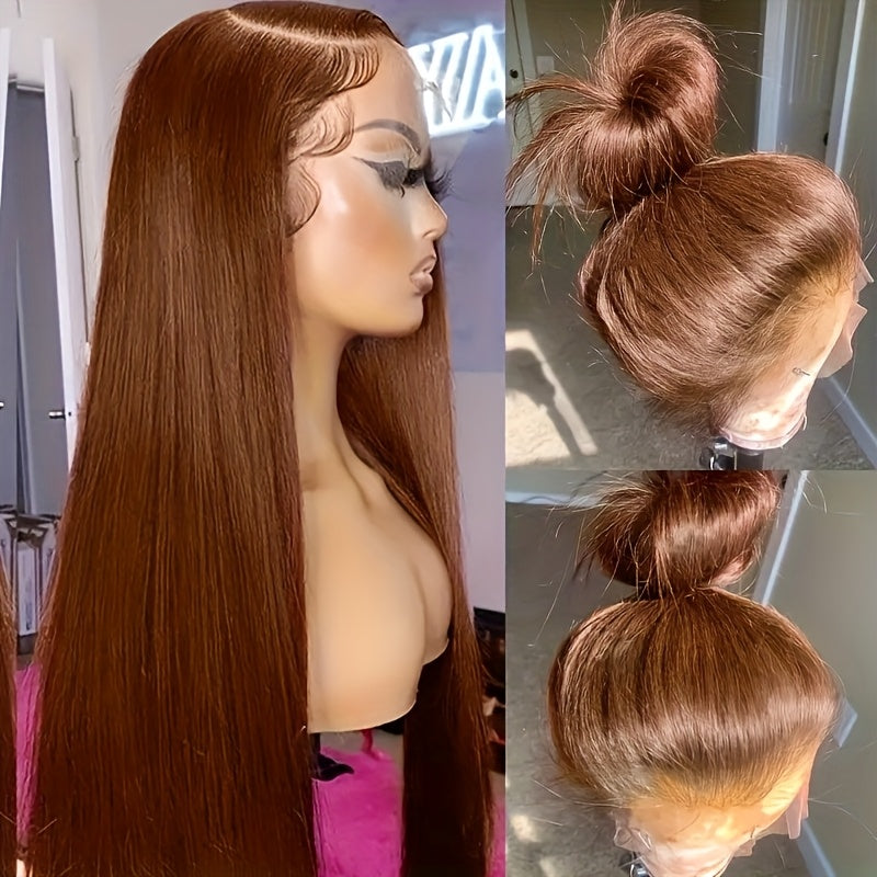250% Density Chocolate Brown Straight Human Hair Wig - 13x5 HD Lace Front, Pre-Plucked Natural Hairline, Brazilian Remy Hair for Women, Long Silky Straight Style, Perfect for Everyday Glamour